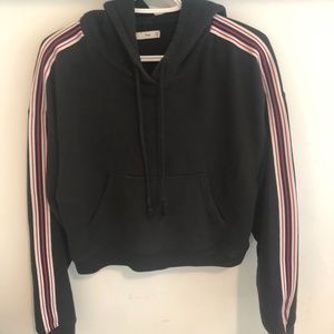 Black Cropped Hoodie with Stripes